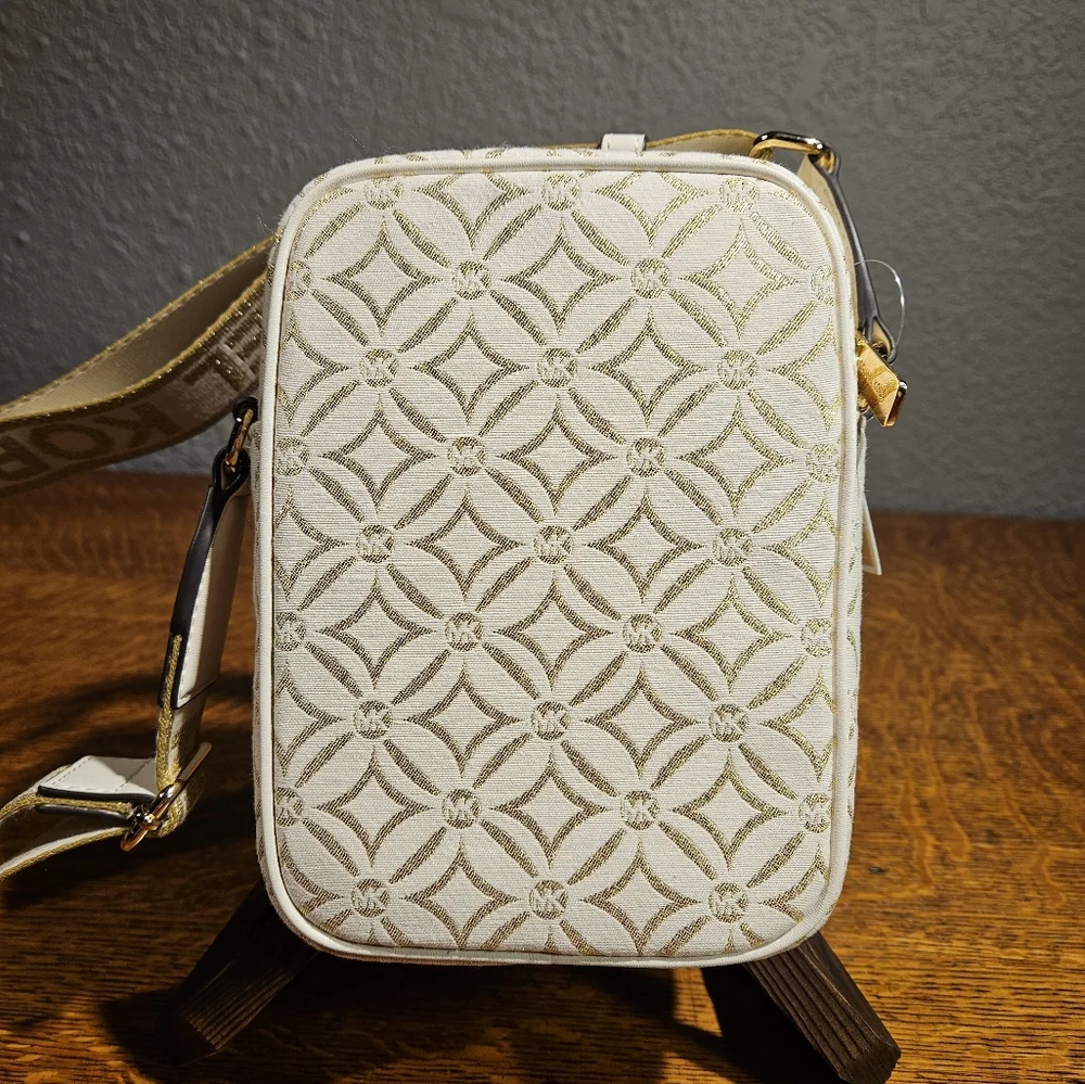 Michael Kors Jet Set Medium Metallic Logo Jacquard Crossbody Bag NWT - Picture 3 of 8